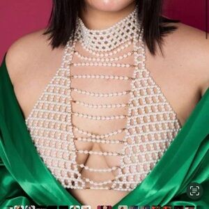 AKIRA Pearl Embellished Halter Top